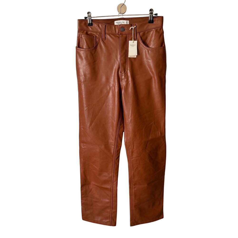 NWT Abercrombie & Fitch Womens 6 Short Vegan Leather Pants 90s Straight Brown